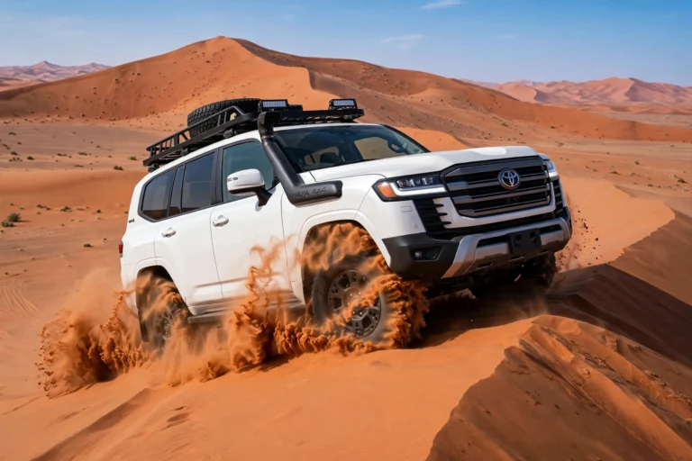 4x4 Land Cruiser dune bashing on Dubai red dunes