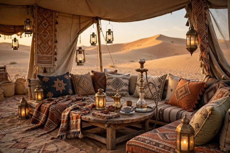 Traditional sheesha seating area at a Dubai desert safari camp